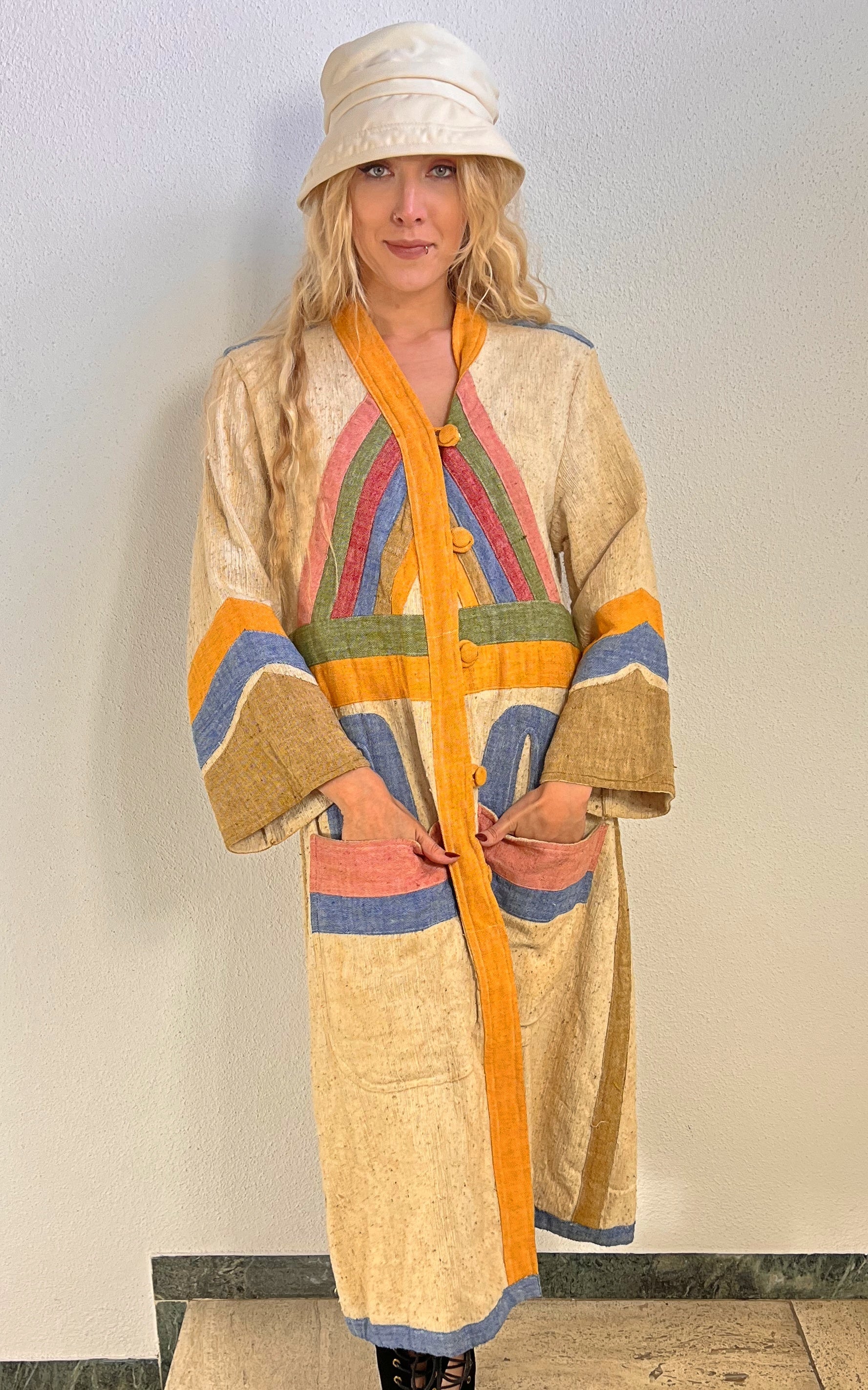 Vintage 70s Lotos Cotton Patchwork Coat