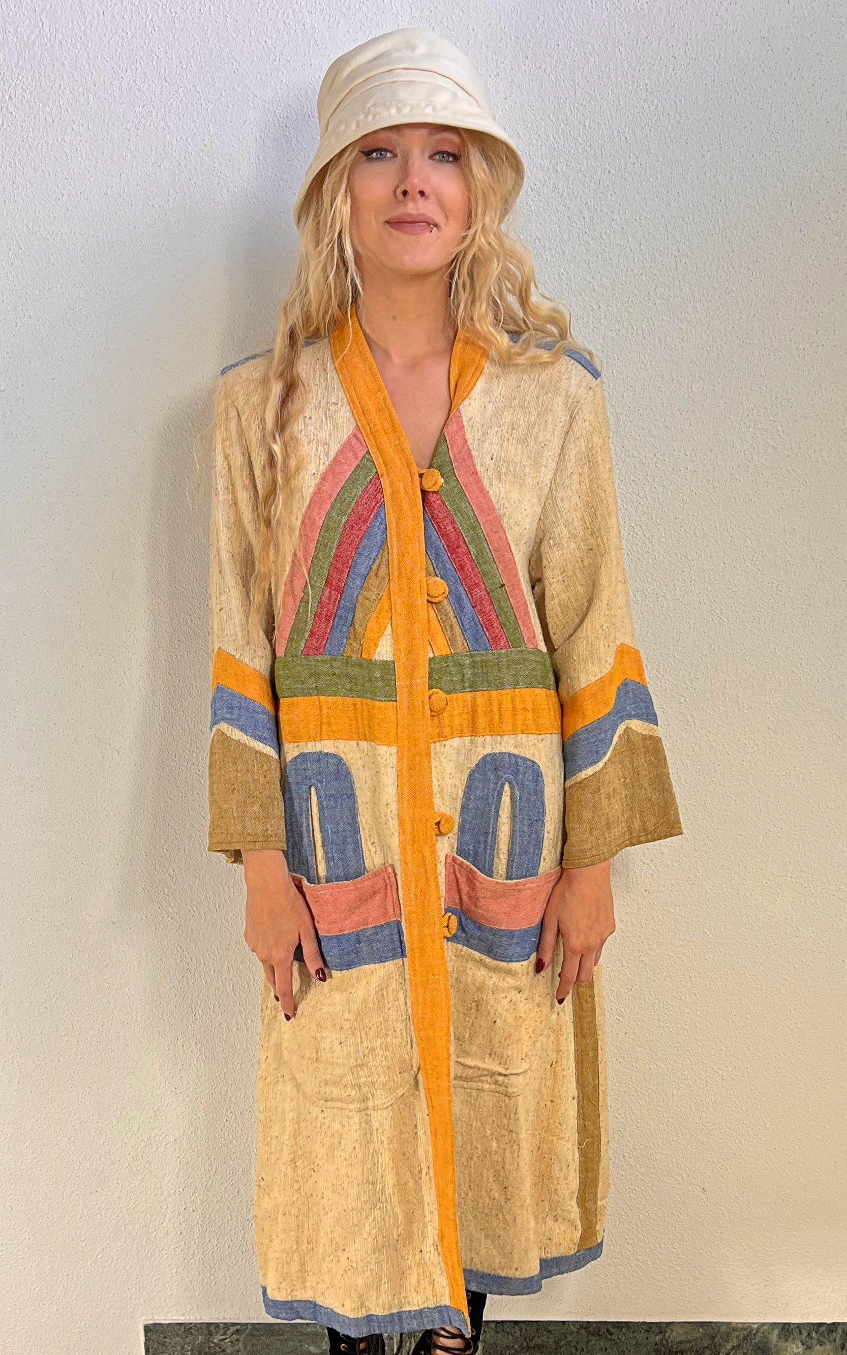 Vintage 70s Lotos Cotton Patchwork Coat