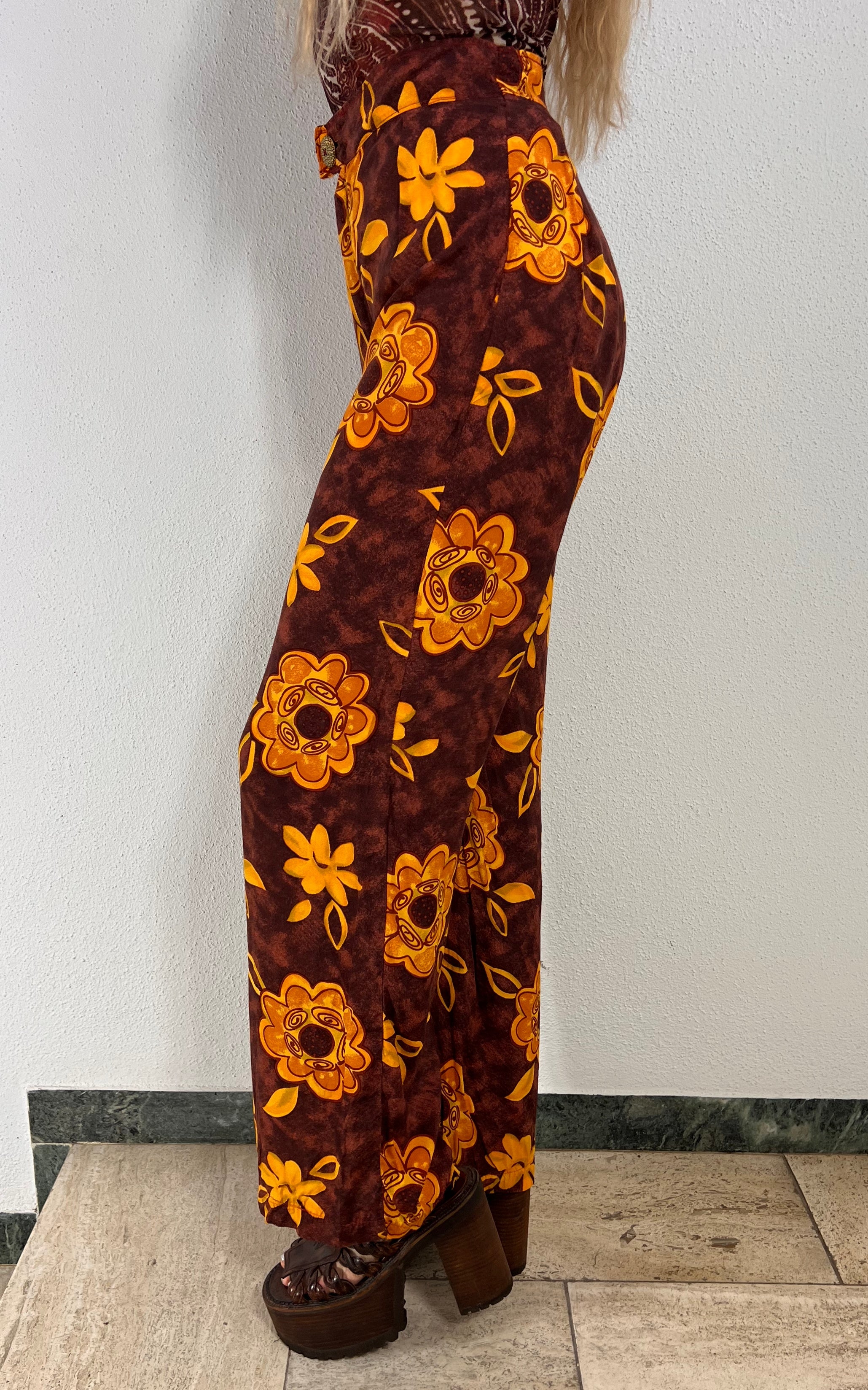 Vintage 70s Brown Floral Print Pants