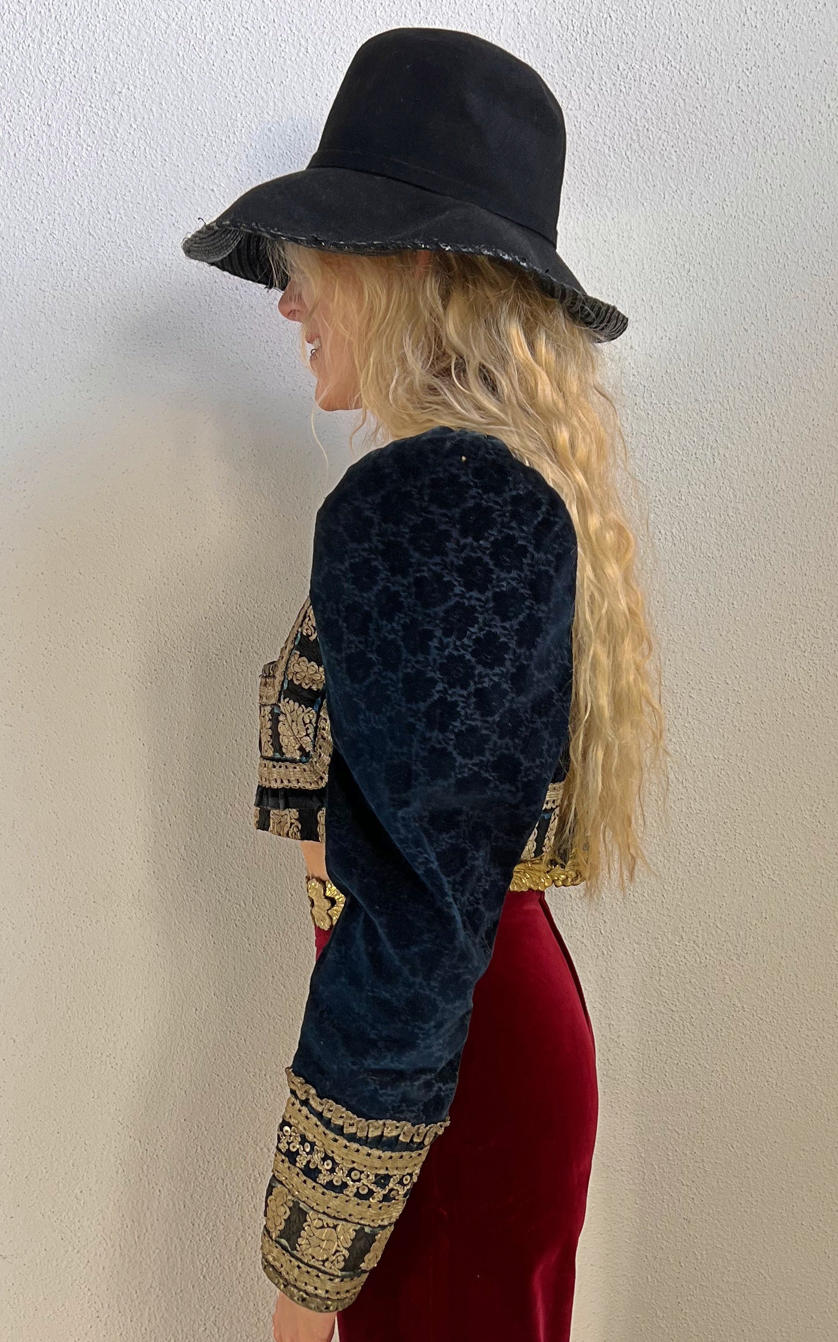 Antique Eastern European Embroidered Velvet Cropped Jacket