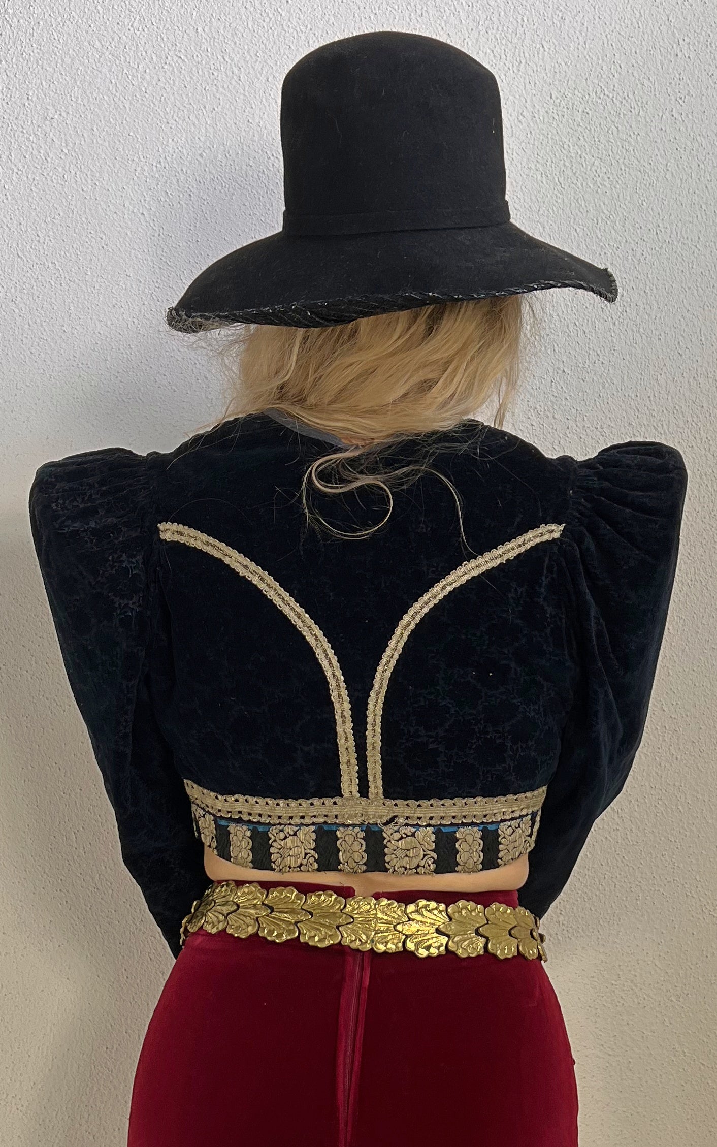 Antique Eastern European Embroidered Velvet Cropped Jacket