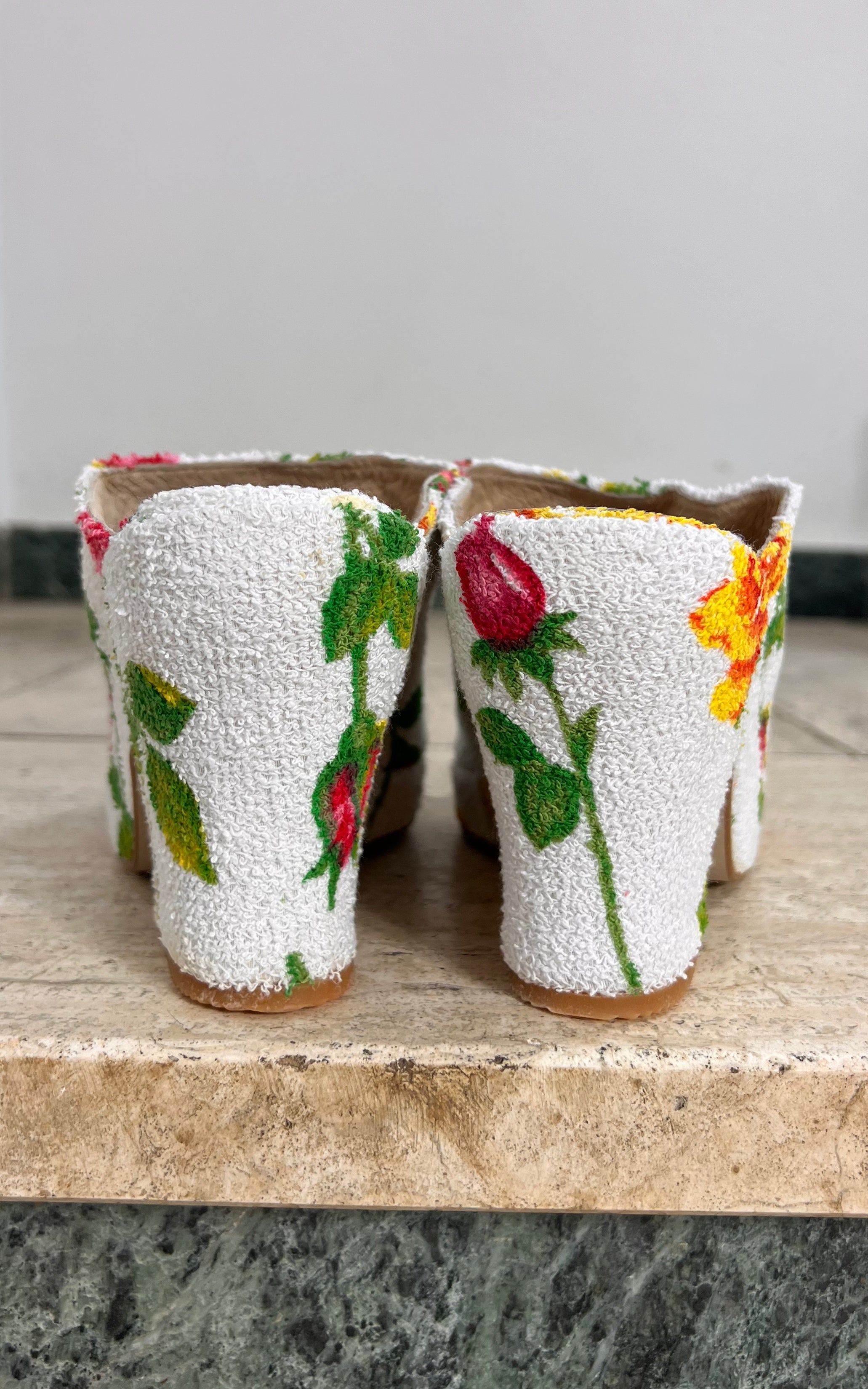 Vintage 90s Red or Dead Floral Mules 40